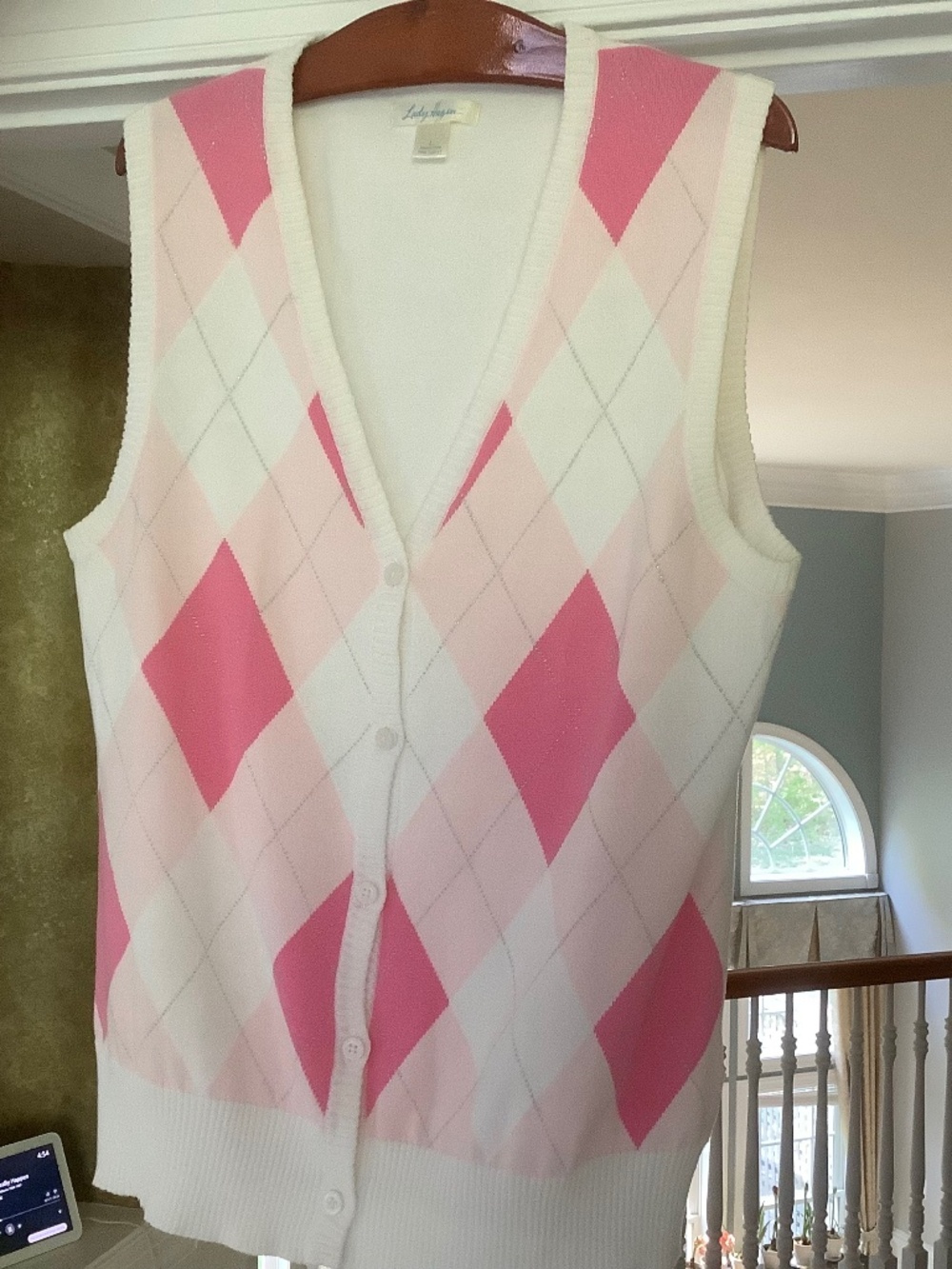 Lady Hagen Pink Argyle Vest Sz L